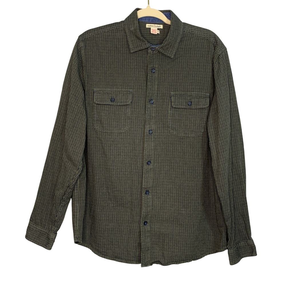 Carbon 2 Cobalt Plaid Long Sleeve Button Up Shirt Men's Size Medium Green Blue